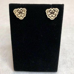 Pink Panther Wood Stud Earrings